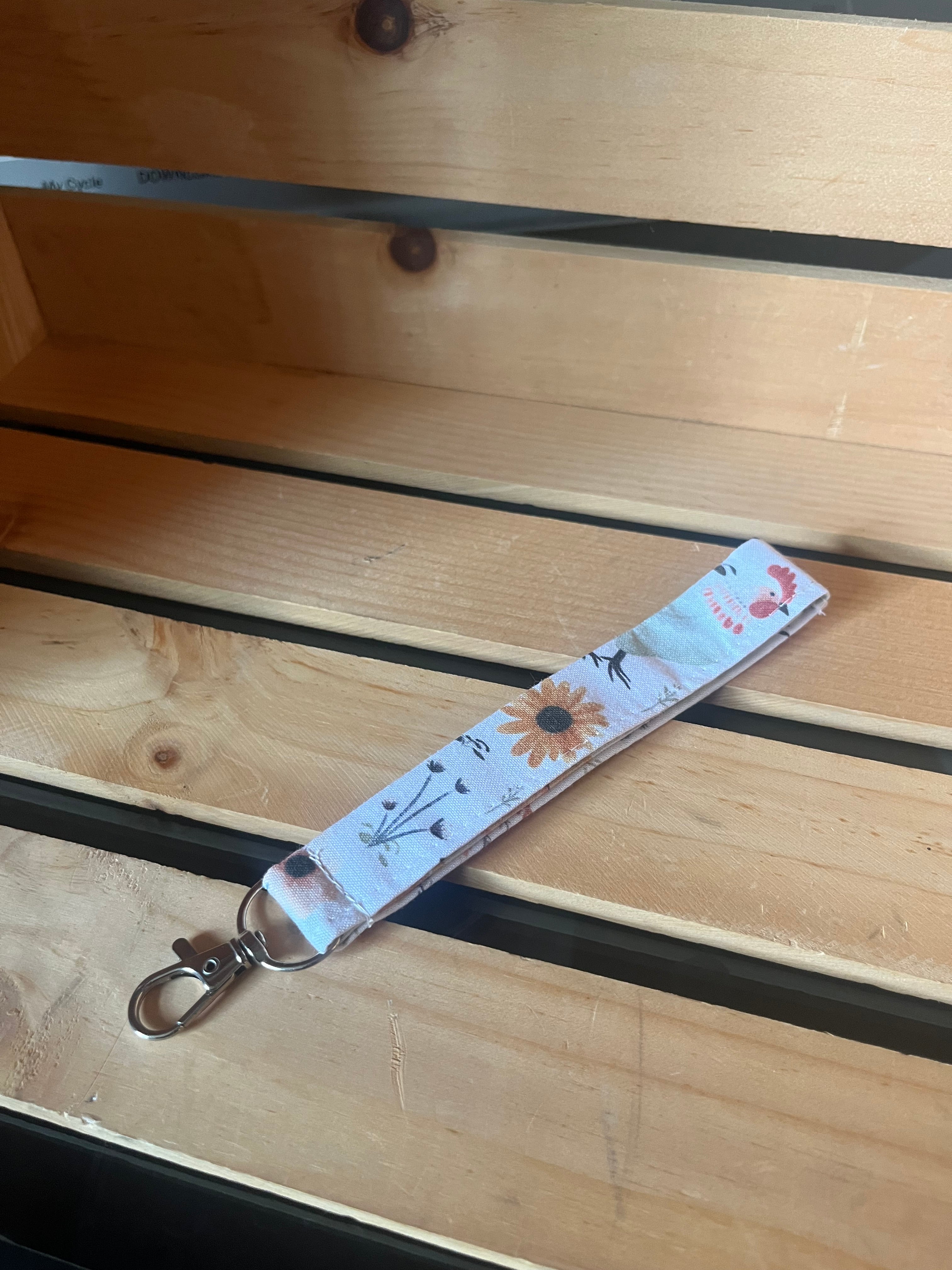 Floral Chickens Key Wristlet
