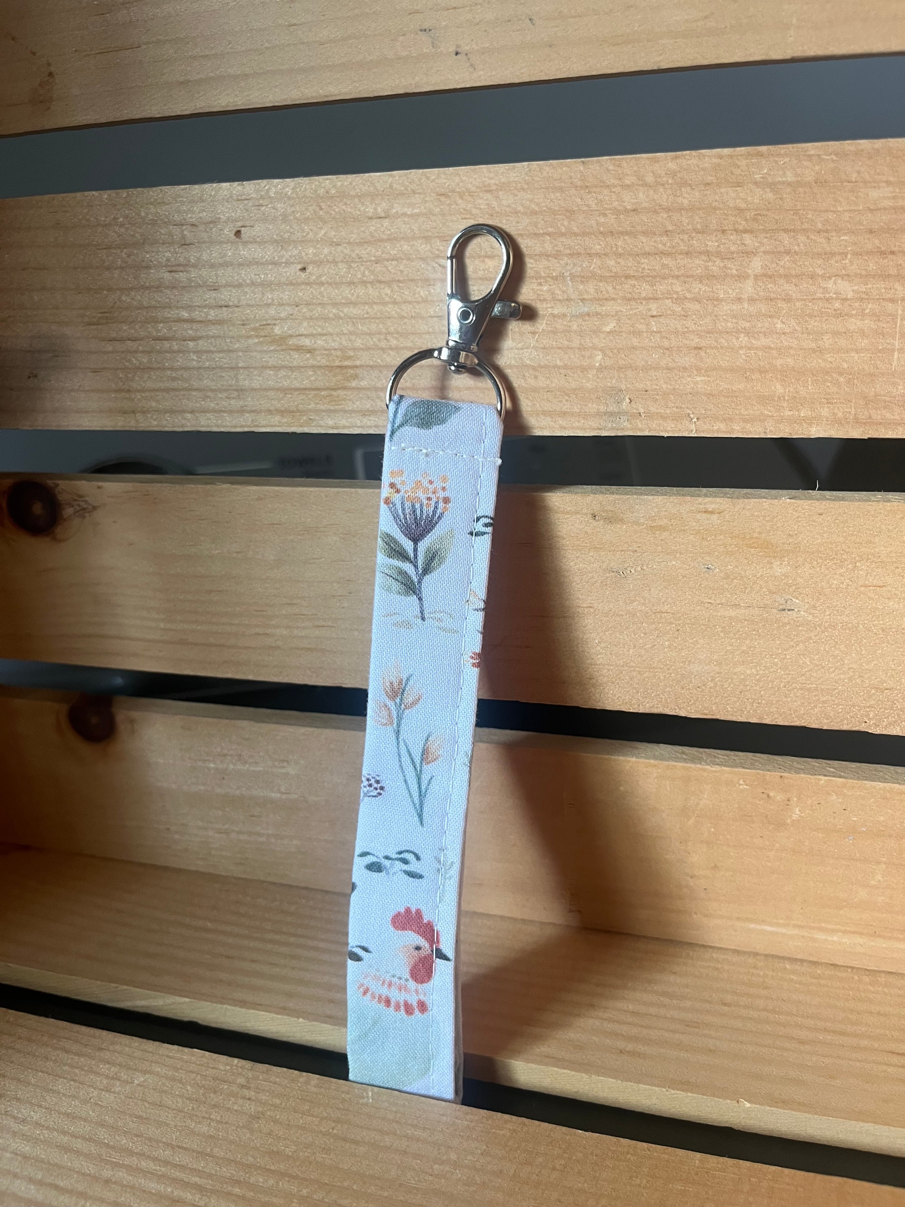 Floral Chickens Key Wristlet